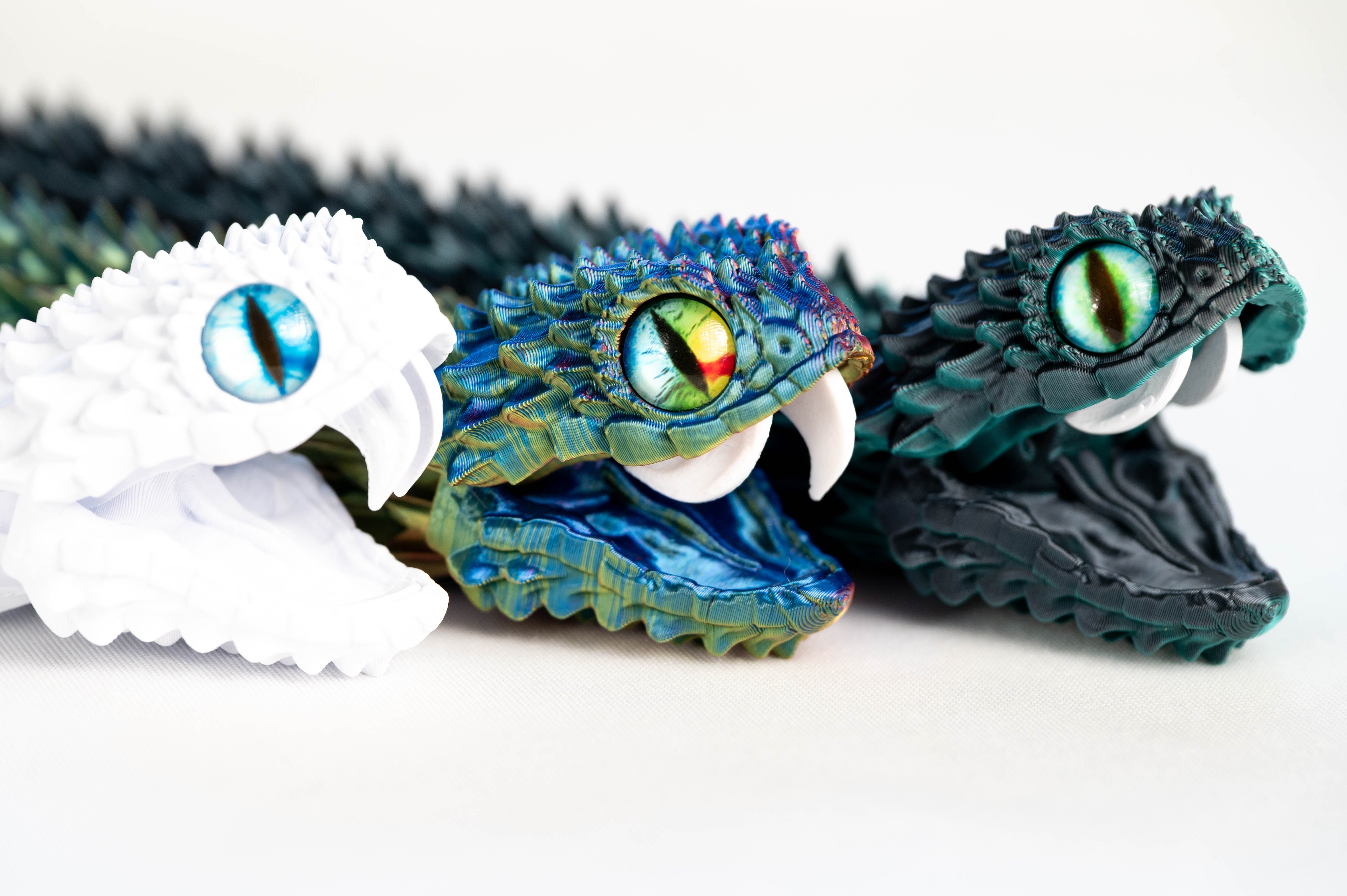 Bush Viper 3D Printed Snake Toy - Articulated Snake With Fangs