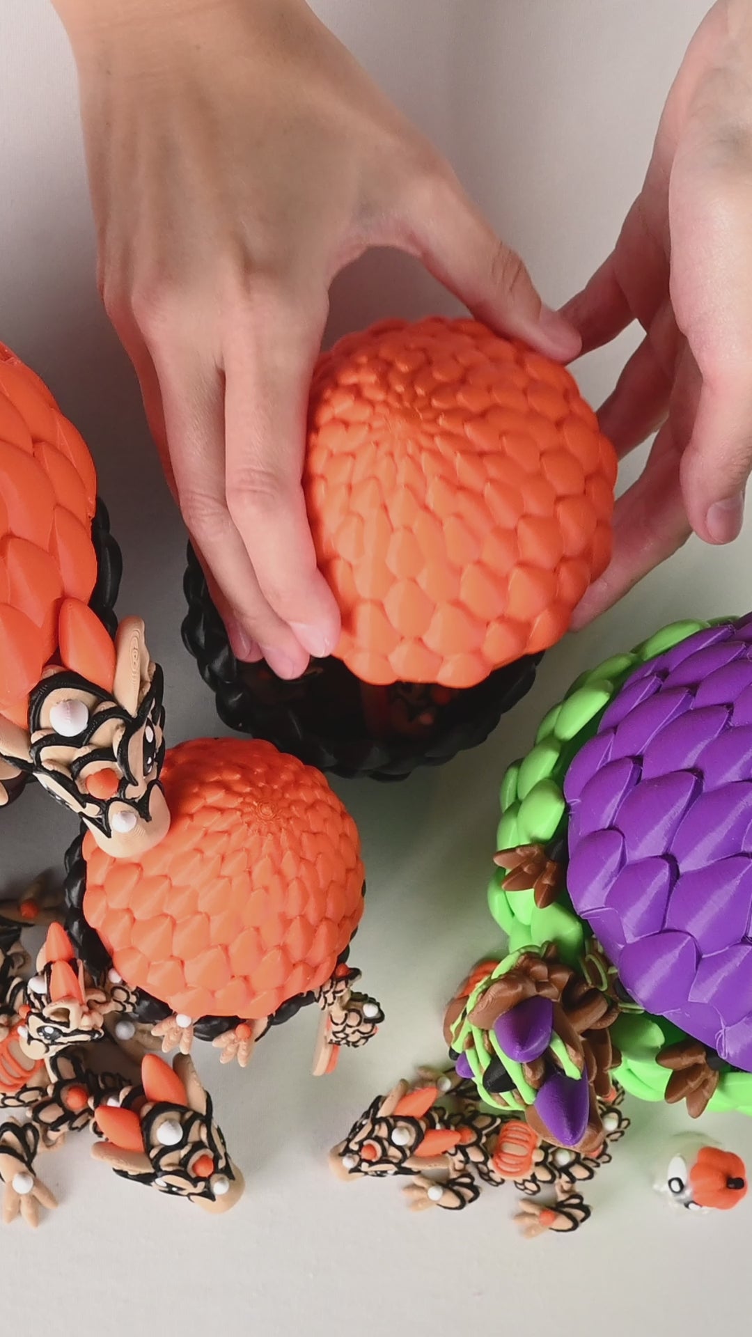 Load video: 3d printed dragons halloween theme orange and witch colours